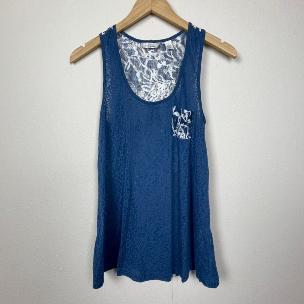 Derek Heart Burnout Teal Lace Cut-Out Tank Top Size L Y2K Longline‎ 60/40 Cotton